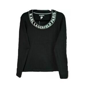 NWT Women‎ Karl Lagerfeld Black Knitting Logo On Neck Pullover Medium ($79)